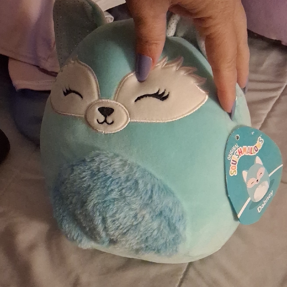 Squishmallows Teal Fox Plush with White Face Accents